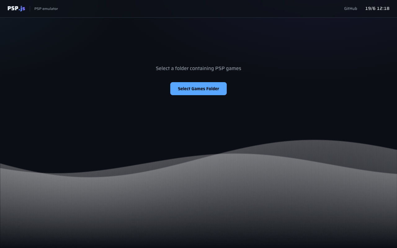 The landing screen, where you pick a games folder
