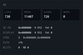 The GE section of the debug panel